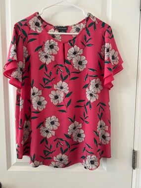 Van Heusen Fuchsia Floral Ruffle Sleeve Blouse